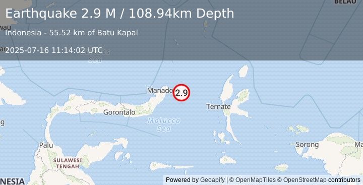 Earthquake Northern Molucca Sea (2.9 M) (2025-07-16 11:14:02 UTC)