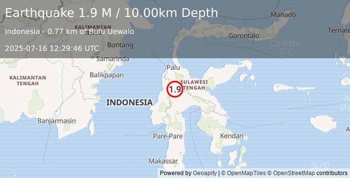 Earthquake Sulawesi, Indonesia (1.9 M) (2025-07-16 12:29:46 UTC)