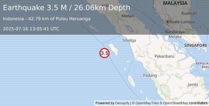 Earthquake Off West Coast of Northern Sumatra (3.5 M) (2025-07-16 13:05:41 UTC)