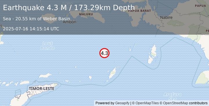 Earthquake Banda Sea (4.3 M) (2025-07-16 14:15:14 UTC)