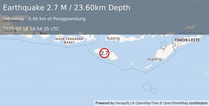 Earthquake Sumba Region, Indonesia (2.7 M) (2025-07-16 14:54:35 UTC)