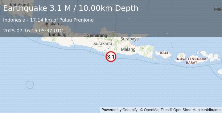 Earthquake Java, Indonesia (3.1 M) (2025-07-16 15:05:37 UTC)