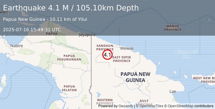 Earthquake New Guinea, Papua New Guinea (4.1 M) (2025-07-16 15:49:31 UTC)