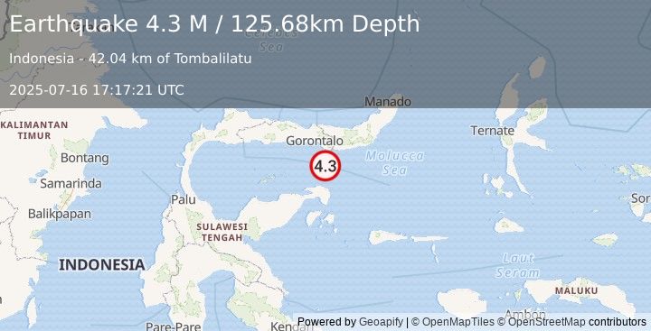 Earthquake Minahassa Peninsula, Sulawesi (4.3 M) (2025-07-16 17:17:21 UTC)