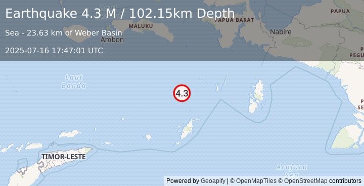 Earthquake Tanimbar Islands Region, Indonesia (4.3 M) (2025-07-16 17:47:01 UTC)