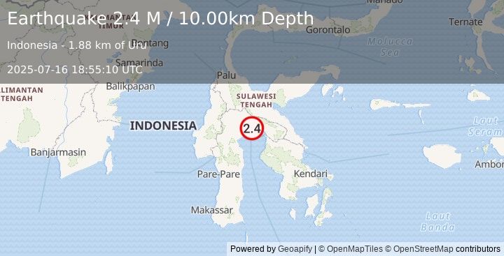 Earthquake Sulawesi, Indonesia (2.4 M) (2025-07-16 18:55:10 UTC)