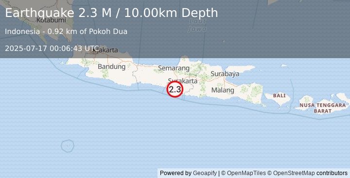 Earthquake Java, Indonesia (2.3 M) (2025-07-17 00:06:43 UTC)