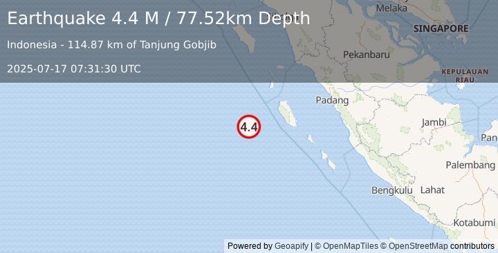 Earthquake Southwest of Sumatra, Indonesia (4.4 M) (2025-07-17 07:31:30 UTC)