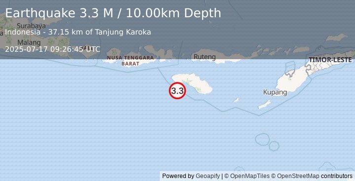 Earthquake Sumba Region, Indonesia (3.3 M) (2025-07-17 09:26:45 UTC)