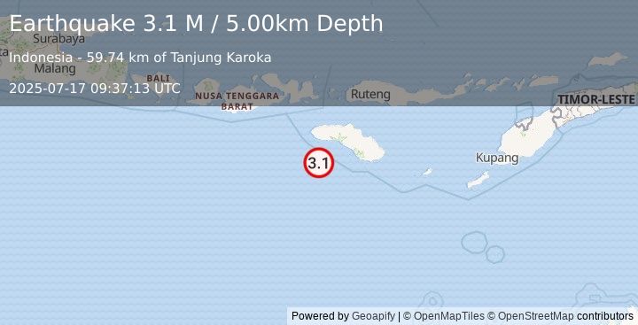 Earthquake Sumba Region, Indonesia (3.2 M) (2025-07-17 09:37:14 UTC)