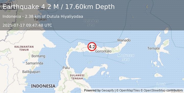 Earthquake Minahassa Peninsula, Sulawesi (4.2 M) (2025-07-17 09:47:47 UTC)