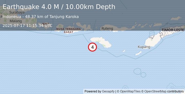 Earthquake Sumba Region, Indonesia (4.0 M) (2025-07-17 11:15:34 UTC)