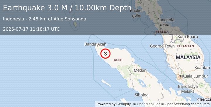 Earthquake Northern Sumatra, Indonesia (3.0 M) (2025-07-17 11:18:17 UTC)