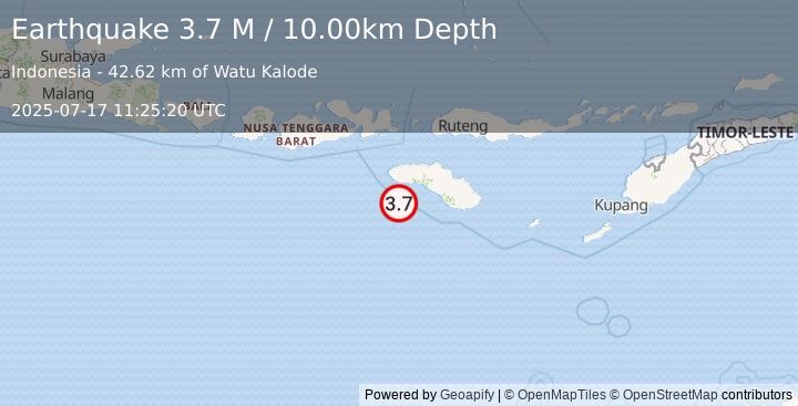 Earthquake Sumba Region, Indonesia (3.7 M) (2025-07-17 11:25:20 UTC)