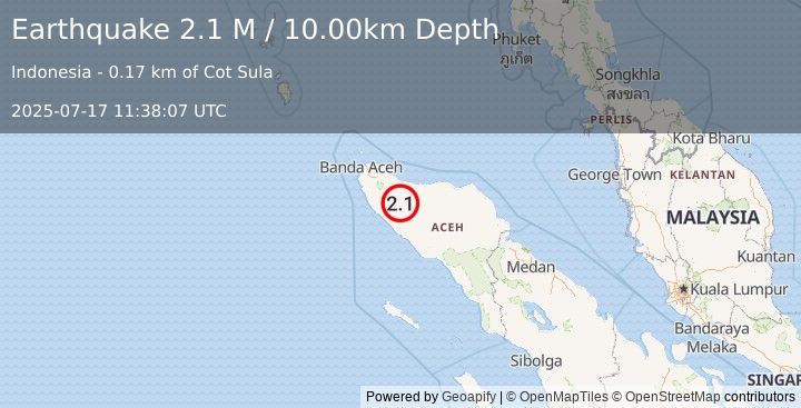 Earthquake Northern Sumatra, Indonesia (2.1 M) (2025-07-17 11:38:07 UTC)