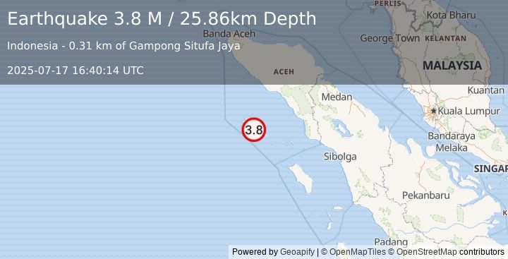 Earthquake Northern Sumatra, Indonesia (3.8 M) (2025-07-17 16:40:14 UTC)