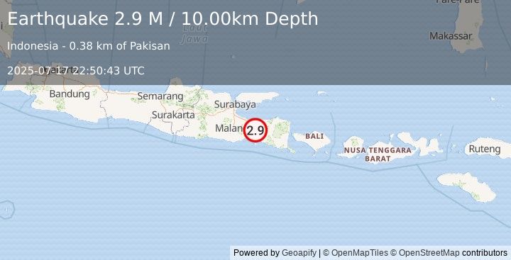 Earthquake Java, Indonesia (2.9 M) (2025-07-17 22:50:43 UTC)