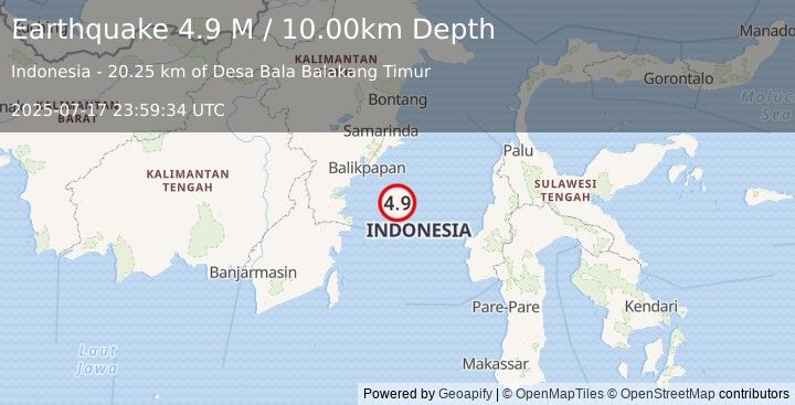 Earthquake Borneo (4.9 M) (2025-07-17 23:59:36 UTC)