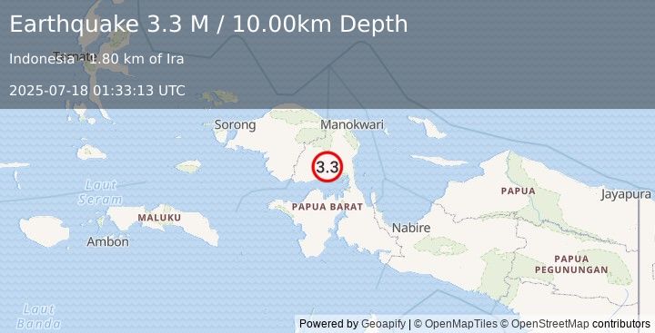 Earthquake West Papua Region, Indonesia (3.3 M) (2025-07-18 01:33:13 UTC)