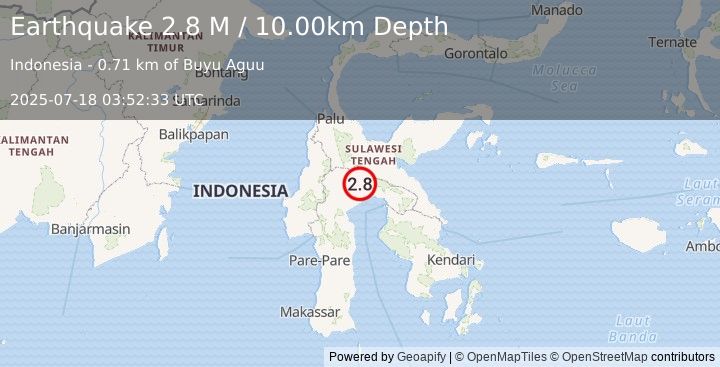 Earthquake Sulawesi, Indonesia (2.8 M) (2025-07-18 03:52:33 UTC)