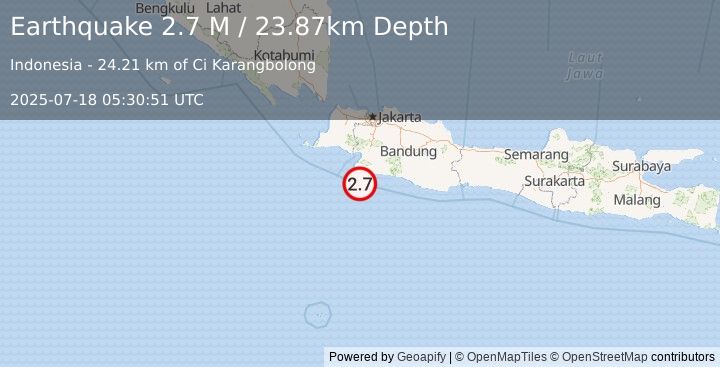Earthquake Java, Indonesia (2.7 M) (2025-07-18 05:30:51 UTC)