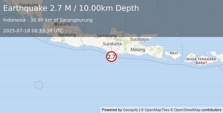Earthquake Java, Indonesia (2.7 M) (2025-07-18 08:53:38 UTC)