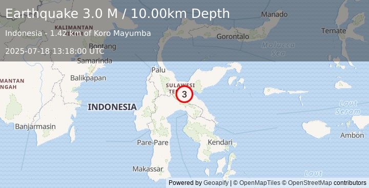 Earthquake Sulawesi, Indonesia (3.0 M) (2025-07-18 13:18:00 UTC)