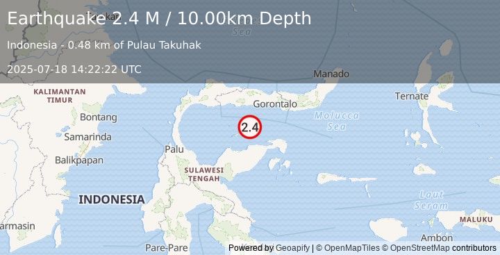 Earthquake Minahassa Peninsula, Sulawesi (2.4 M) (2025-07-18 14:22:22 UTC)
