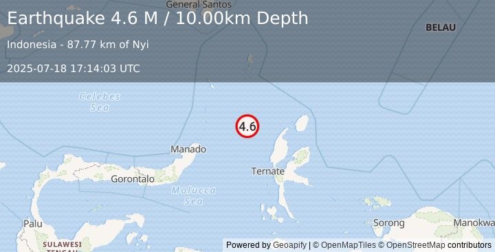 Earthquake Northern Molucca Sea (4.6 M) (2025-07-18 17:14:03 UTC)