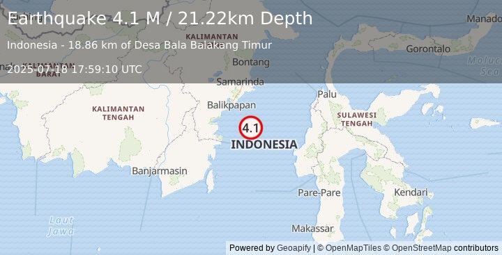 Earthquake Borneo (4.1 M) (2025-07-18 17:59:10 UTC)