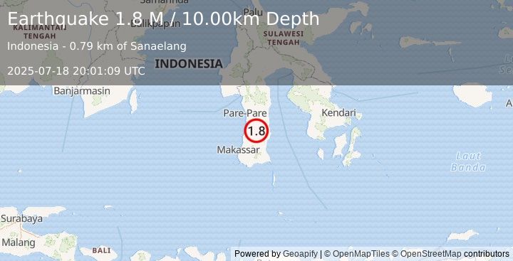 Earthquake Sulawesi, Indonesia (1.8 M) (2025-07-18 20:01:09 UTC)