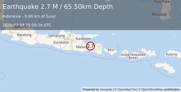 Earthquake Java, Indonesia (2.8 M) (2025-07-18 20:09:37 UTC)