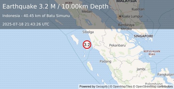Earthquake Northern Sumatra, Indonesia (3.2 M) (2025-07-18 21:43:26 UTC)
