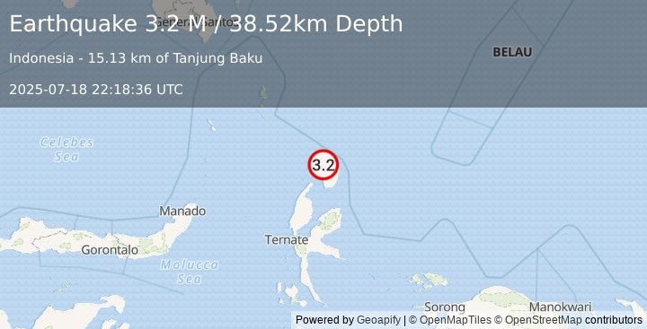 Earthquake Halmahera, Indonesia (3.2 M) (2025-07-18 22:18:36 UTC)