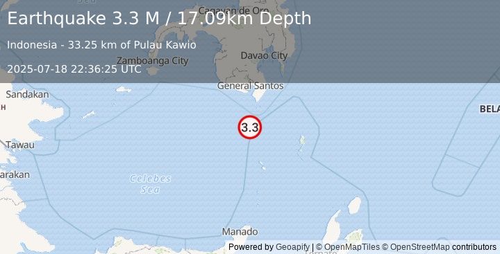 Earthquake Talaud Islands, Indonesia (3.3 M) (2025-07-18 22:36:25 UTC)