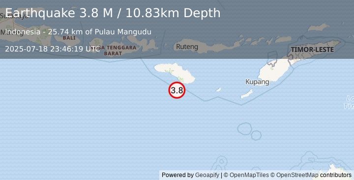Earthquake Sumba Region, Indonesia (3.7 M) (2025-07-18 23:46:25 UTC)