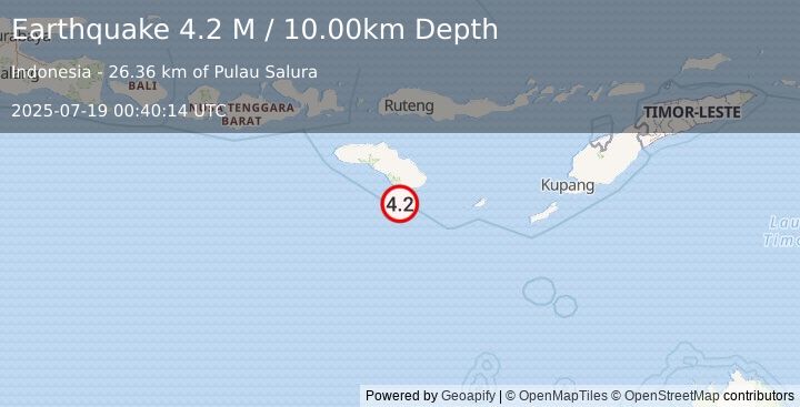 Earthquake Sumba Region, Indonesia (4.2 M) (2025-07-19 00:40:14 UTC)