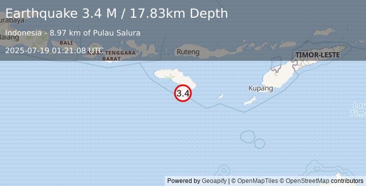 Earthquake Sumba Region, Indonesia (3.4 M) (2025-07-19 01:21:08 UTC)