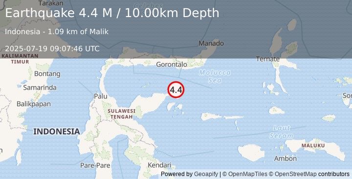 Earthquake Minahassa Peninsula, Sulawesi (4.4 M) (2025-07-19 09:07:46 UTC)