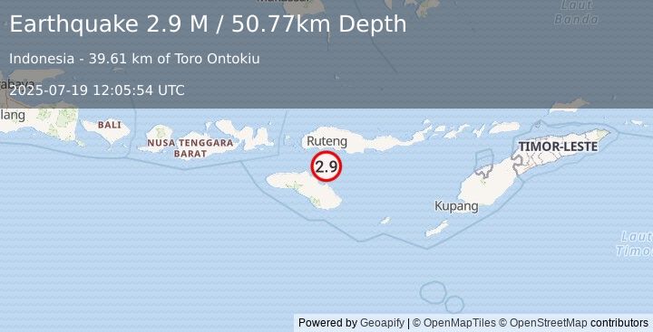 Earthquake Sumba Region, Indonesia (2.9 M) (2025-07-19 12:05:54 UTC)