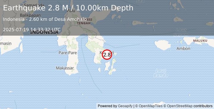 Earthquake Sulawesi, Indonesia (2.8 M) (2025-07-19 14:33:32 UTC)