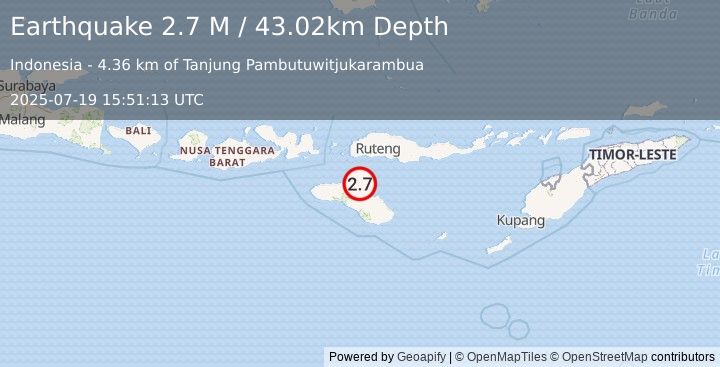 Earthquake Sumba Region, Indonesia (2.7 M) (2025-07-19 15:51:13 UTC)
