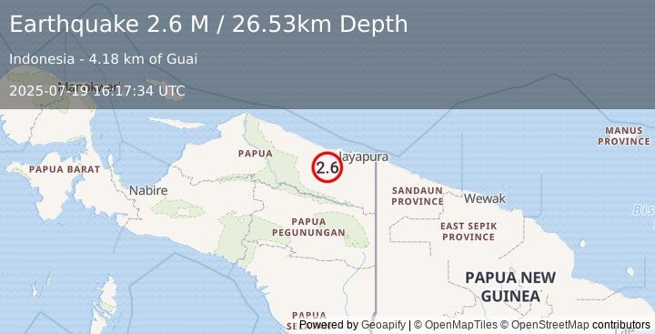 Earthquake Near North Coast of West Papua (2.6 M) (2025-07-19 16:17:34 UTC)