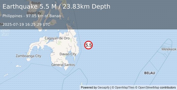 Earthquake Philippine Islands Region (5.5 M) (2025-07-19 16:25:29 UTC)