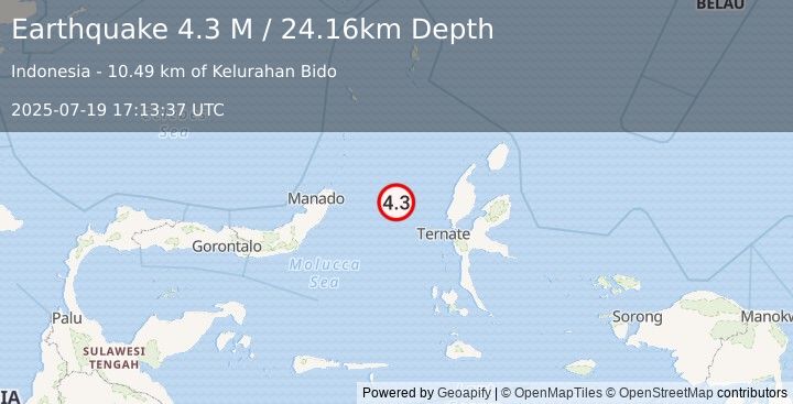 Earthquake Northern Molucca Sea (4.3 M) (2025-07-19 17:13:37 UTC)