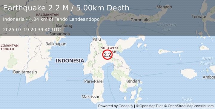 Earthquake Sulawesi, Indonesia (2.2 M) (2025-07-19 20:39:40 UTC)