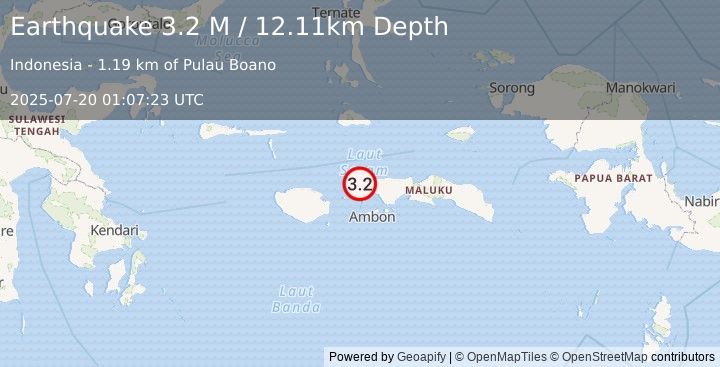 Earthquake Ceram Sea (3.2 M) (2025-07-20 01:07:23 UTC)