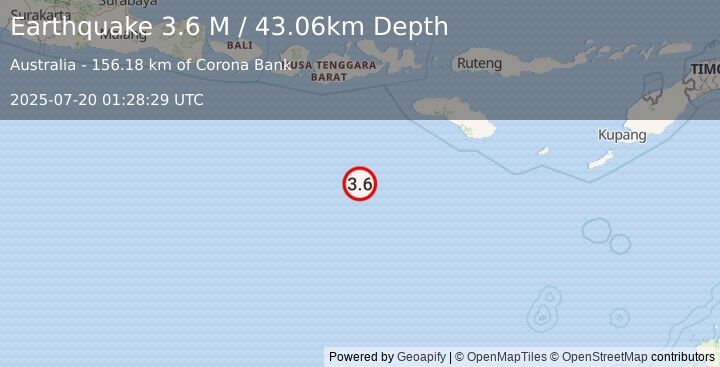Earthquake South of Sumbawa, Indonesia (3.6 M) (2025-07-20 01:28:29 UTC)