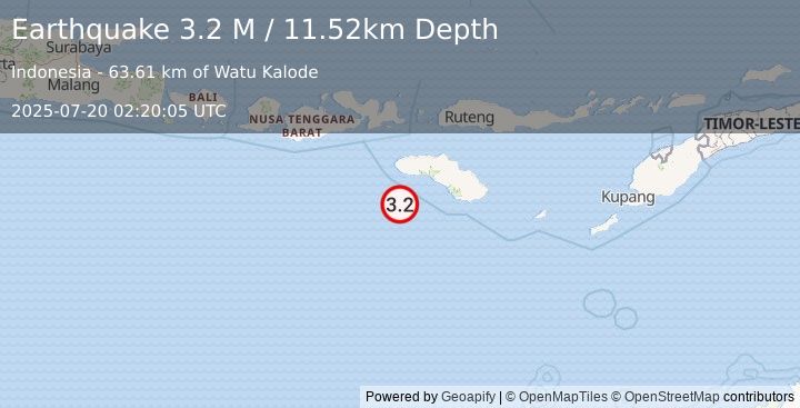Earthquake Sumba Region, Indonesia (3.2 M) (2025-07-20 02:20:05 UTC)