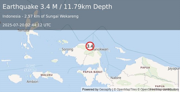 Earthquake West Papua Region, Indonesia (3.4 M) (2025-07-20 02:44:12 UTC)